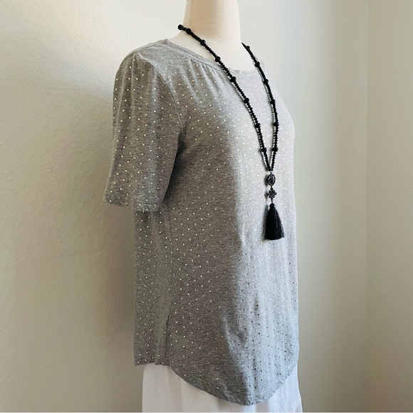 LOFT Heather Gray Gold Polka Dot Tee - Picture 7 of 8